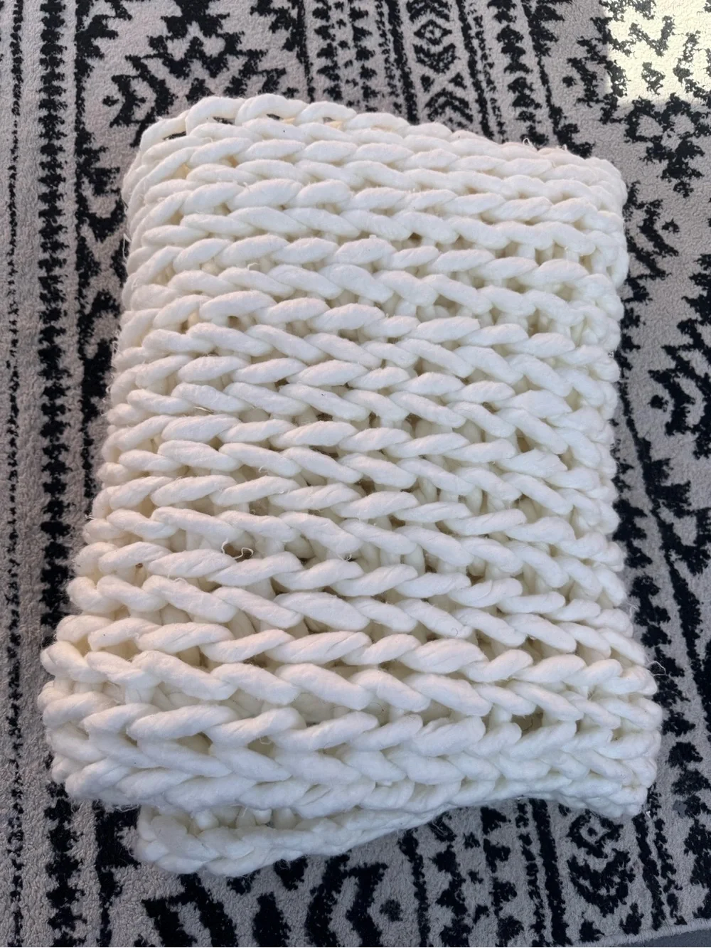 Chunky Knit Throw Blanket - Ivory White